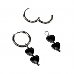 ∅16mm Oorbellen RVS Oorringen met Gefacetteerde Dubele Hart Hanger