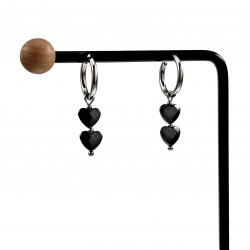 ∅16mm Oorbellen RVS Oorringen met Gefacetteerde Dubele Hart Hanger