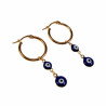 ∅20mm Oorbellen Twee Blauwe Turkse Oog Hanger Verguld RVS Oorringen