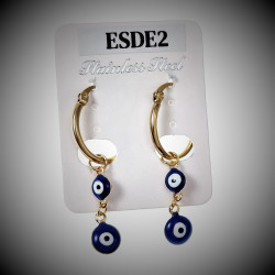 ∅20mm Oorbellen Twee Blauwe Turkse Oog Hanger Verguld RVS Oorringen