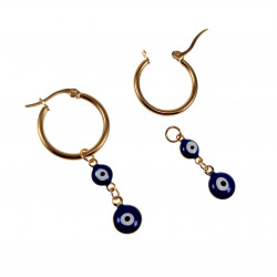 ∅20mm Oorbellen Twee Blauwe Turkse Oog Hanger Verguld RVS Oorringen
