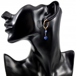 ∅20mm Oorbellen Twee Blauwe Turkse Oog Hanger Verguld RVS Oorringen