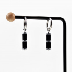∅18mm Oorbellen Dames - Natuursteen - RVS - Oorringen met Zwarte Buis Hanger - Bungelen Oorbellen