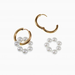 ∅19mm Oorringen met Ronde Hanger van Parels Witte Kristallen RVS