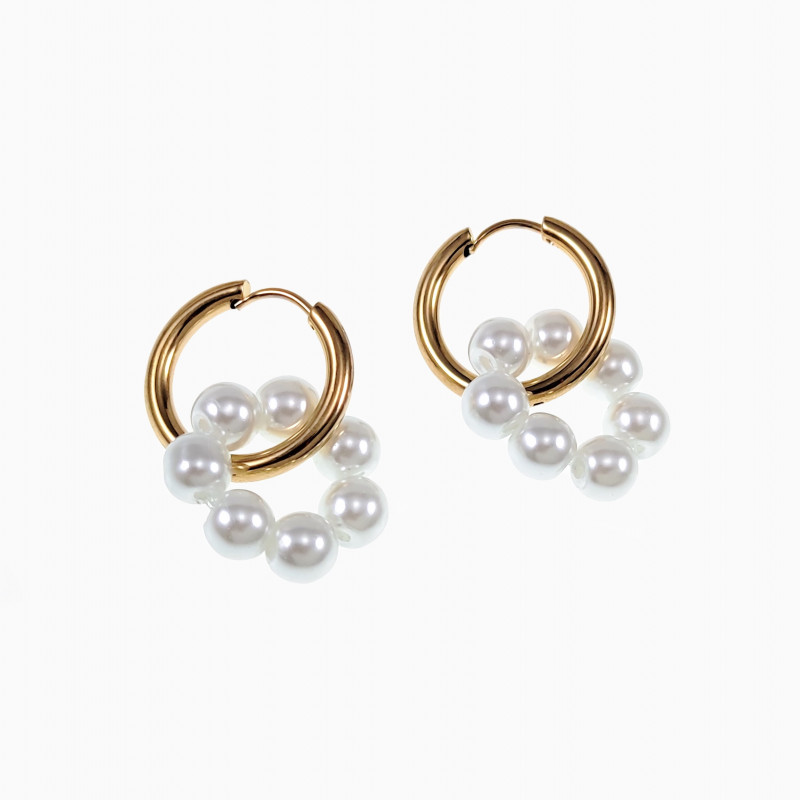 ∅19mm Oorringen met Ronde Hanger van Parels Witte Kristallen RVS