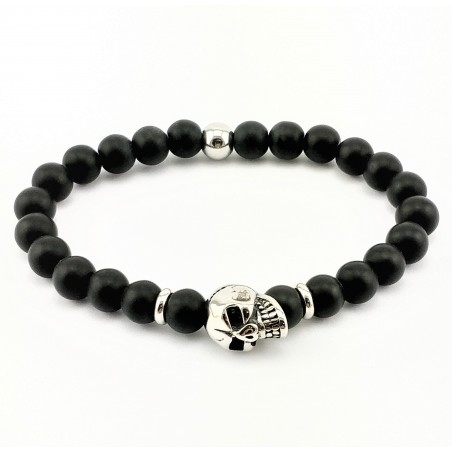Skull Armband met Natuursteen Matte Onyx