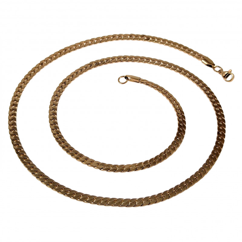 60cm x 4mm Ketting Unisex - Verguld RVS - Platte Slangenketting 60cm x 4mm Ketting Unisex - Verguld RVS - Platte Slangenketting