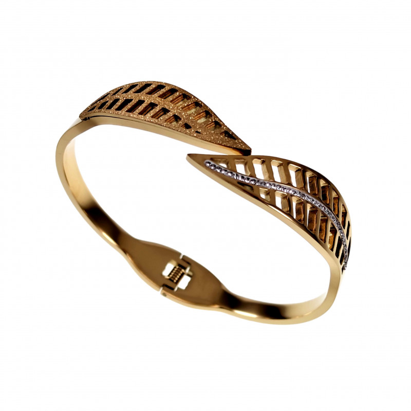 Bangle Armband Dames - Blad Design Armband - Verguld Stalen Bangle Armband Dames - Blad Design Armband - Verguld Stalen