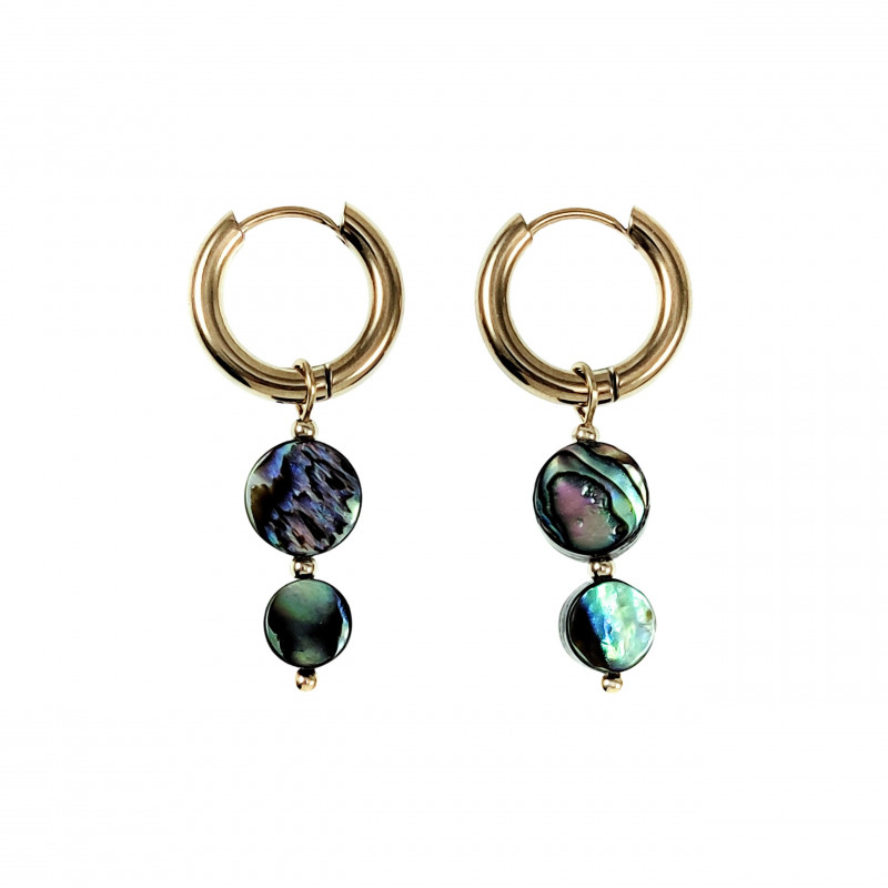 ∅15mm Oorringen Dames Verguld RVS - Oorbellen met Twee Abalone Schelp ∅15mm Oorringen Dames Verguld RVS - Oorbellen met Twee Abalone Schelp