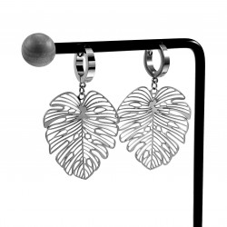 Langer Oorbellen met Bladhangers Monstera Dames Earrings - Gepolijst RVS