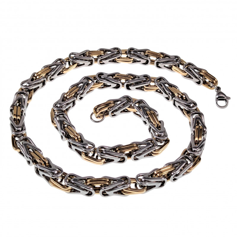 60cm x 8mm Vierkant Koningsketting Heren - Visgraat Desing - RVS Goud/Zilverkleur - Schakelketting