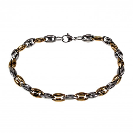 22cm x 6mm Koffieboon Armband Unisex - Bicolor - RVS - Schakelarmband