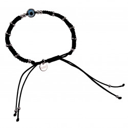 Handgemaakt Armband Zwarte Macramé Armband  Blauw Turks Oog Verstelbaar