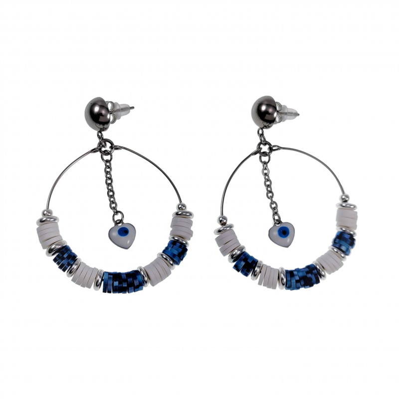 Lange Oorbellen Dames - RVS - Oorbellen met Turkse Oog - Witte-Bluwe Lange Oorbellen Dames - RVS - Oorbellen met Turkse Oog - Witte-Bluwe