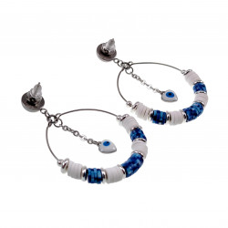 Lange Oorbellen Dames - RVS - Oorbellen met Turkse Oog - Witte-Bluwe