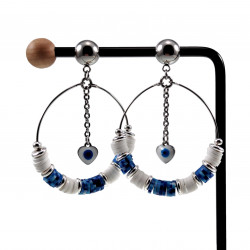 Lange Oorbellen Dames - RVS - Oorbellen met Turkse Oog - Witte-Bluwe