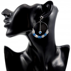 Lange Oorbellen Dames - RVS - Oorbellen met Turkse Oog - Witte-Bluwe