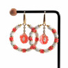 Lange Oorbellen Dames - Haakoorbellen - Verguld RVS - Oorbellen met Schelp Hanger - Witte-Koraalroze Oorbellen