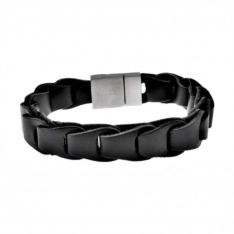Armband Heren - Zwarte Leren - RVS - Gevlochten Armband Armband Heren - Zwarte Leren - RVS - Gevlochten Armband