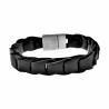 Armband Heren - Zwarte Leren - RVS - Gevlochten Armband