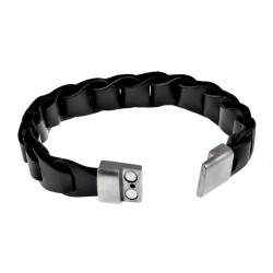 Armband Heren - Zwarte Leren - RVS - Gevlochten Armband