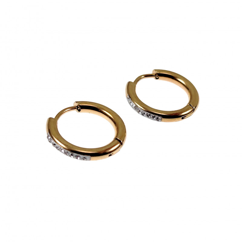 ∅17mm Oorbellen Dames - Verguld RVS - Oorringen met Strass ∅17mm Oorbellen Dames - Verguld RVS - Oorringen met Strass