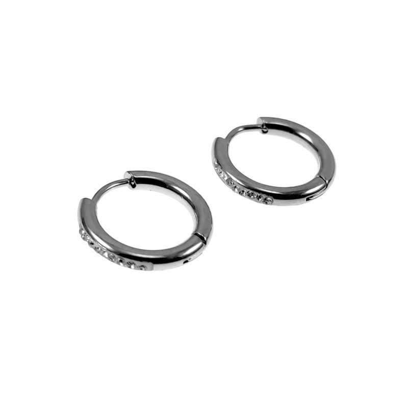 ∅17mm Oorbellen Dames - Gepolijst RVS - Oorringen met Strass