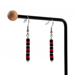 Oorhangers Dames - Natuurstenen Zwart - Rood - RVS - Lange Oorbellen