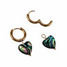 ∅15mm Oorringen Dames - Natuurlijke Multicolor Abalone Schelp - Verguld RVS - Oorbellen met Hart Hanger