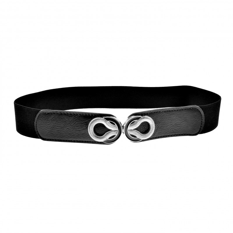 Smalle Elastische Riem Zwarte Zilver/Zwart Ringontwerp met Koord Smalle Elastische Riem Zwarte Zilver/Zwart Ringontwerp met Koord