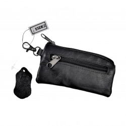 Langwerpig Sleuteletui Portemonnee Dames - Zwart Leren - Autosleutel Etui Unisex - Sleuteltasje Heren