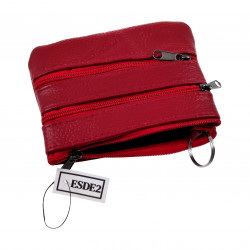 Sleuteletui Portemonnee Dames - Rood Leren - Autosleutel Etui Unisex - Sleuteltasje Heren