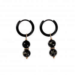 ∅14mm Oorbellen met Agaatkralen Hanger Dames - Zwarte PVD Coating RVS