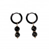 ∅14mm Oorbellen met Agaatkralen Hanger Dames - Zwarte PVD Coating RVS