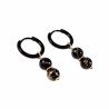 ∅14mm Oorbellen met Agaatkralen Hanger Dames - Zwarte PVD Coating RVS