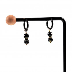 ∅14mm Oorbellen met Agaatkralen Hanger Dames - Zwarte PVD Coating RVS
