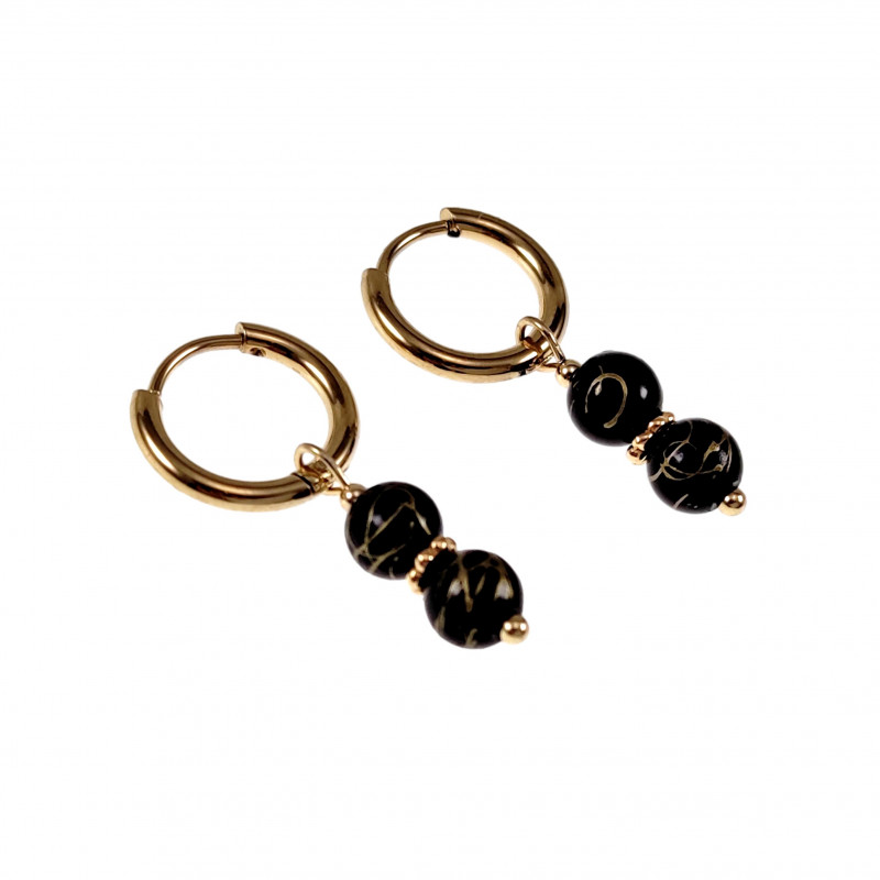 ∅14mm Oorbellen met Agaatkralen Hanger Dames - Verguld RVS Oorringen ∅14mm Oorbellen met Agaatkralen Hanger Dames - Verguld RVS Oorringen