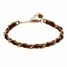 19cm - 23cm x 7,5mm Cubaanse Armband met Bruin Leer Dames Verguld RVS