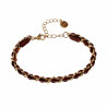19cm - 23cm x 7,5mm Cubaanse Armband met Bruin Leer Verguld RVS Dames
