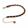 19cm - 23cm x 7,5mm Cubaanse Armband met Bruin Leer Verguld RVS Dames