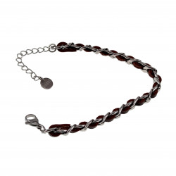 18,5cm tot 23,5cm x 7mm Cubaanse Armband met Bruin Leer RVS Zilverkleur