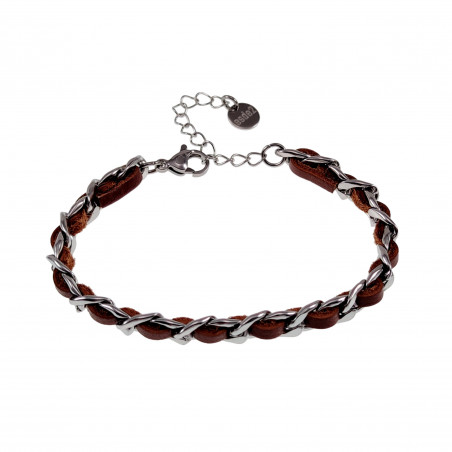 18cm tot 23,5cm x 7mm Cubaanse Armband met Bruin Leer RVS Zilverkleur