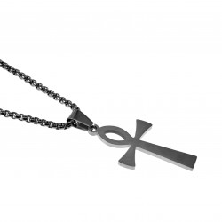 Jasseron-ketting + Ankh-Kruis Hanger Unisex Geborsteld RVS