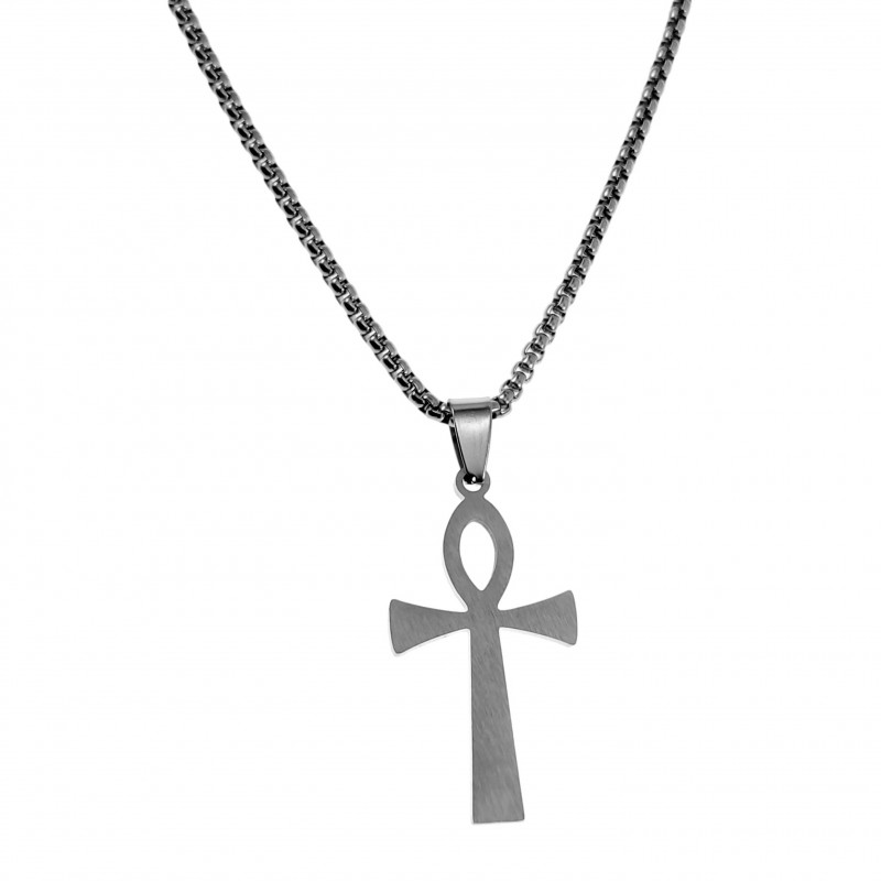 Jasseron-ketting + Ankh-Kruis Hanger Unisex Geborsteld RVS Jasseron-ketting + Ankh-Kruis Hanger Unisex Geborsteld RVS