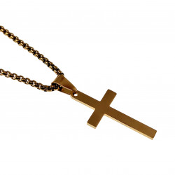 60cm Jasseron Ketting + 47cm Kruis Hanger Unisex Verguld Geborsteld RVS