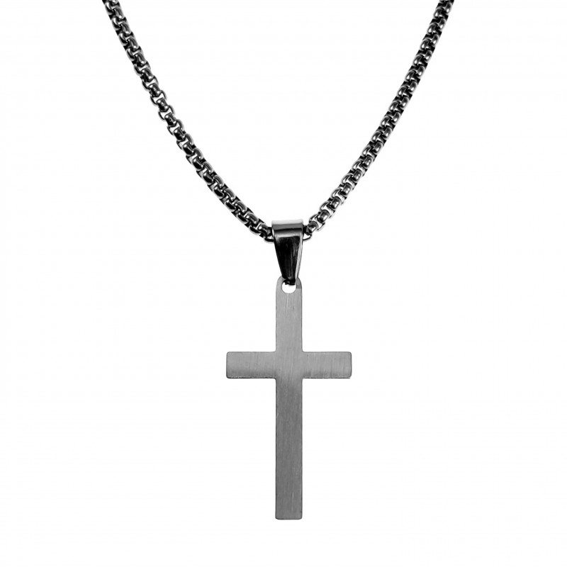 60cm x 3mm Jasseron Ketting + 40cm Kruishanger Unisex Geborsteld RVS 60cm x 3mm Jasseron Ketting + 40cm Kruishanger Unisex Geborsteld RVS