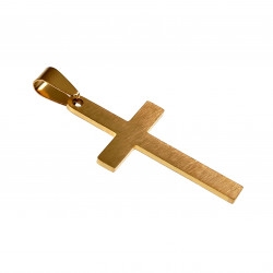 60cm Jasseron Ketting + 35cm Kruis Hanger Unisex Verguld Geborsteld RVS