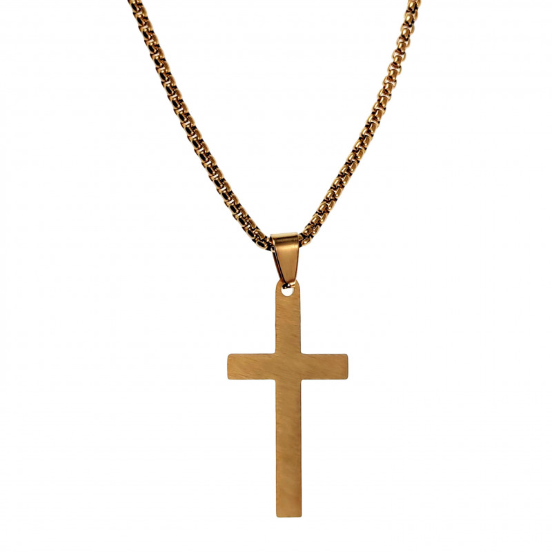 60cm Jasseron Ketting + 35cm Kruis Hanger Unisex Verguld Geborsteld RVS 60cm Jasseron Ketting + 35cm Kruis Hanger Unisex Verguld Geborsteld RVS