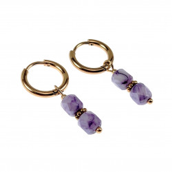 ∅14mm Oorbellen Dames - Verguld RVS - Oorringen met Lila Glaskralen