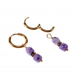 ∅14mm Oorbellen Dames - Verguld RVS - Oorringen met Lila Glaskralen